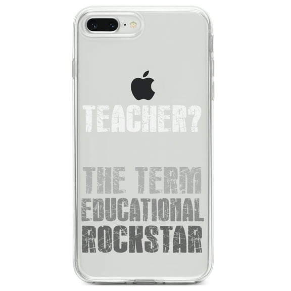 DistinctInk Clear Shockproof Hybrid Case for iPhone 7 PLUS / 8 PLUS (5.5" Screen) TPU Bumper Acrylic Back Tempered Glass Screen Protector - Teacher I Prefer Educational Rockstar