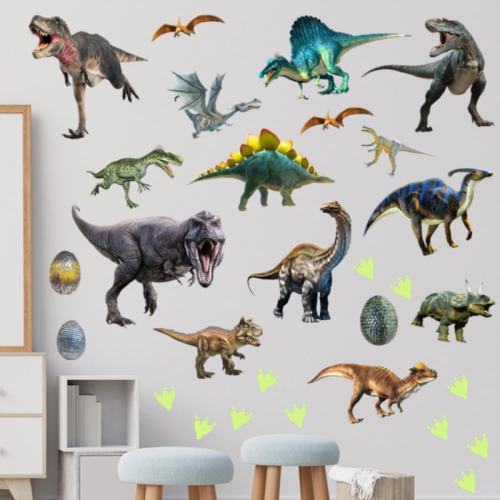 Glow in The Dark Dinosaur Wall Decals,Glowing Stickers for Ceiling,Boys Bedroom Decoration,Large Luminous Removable Dinosaur Wall Decor for Nursery,Kids Birthday Gift