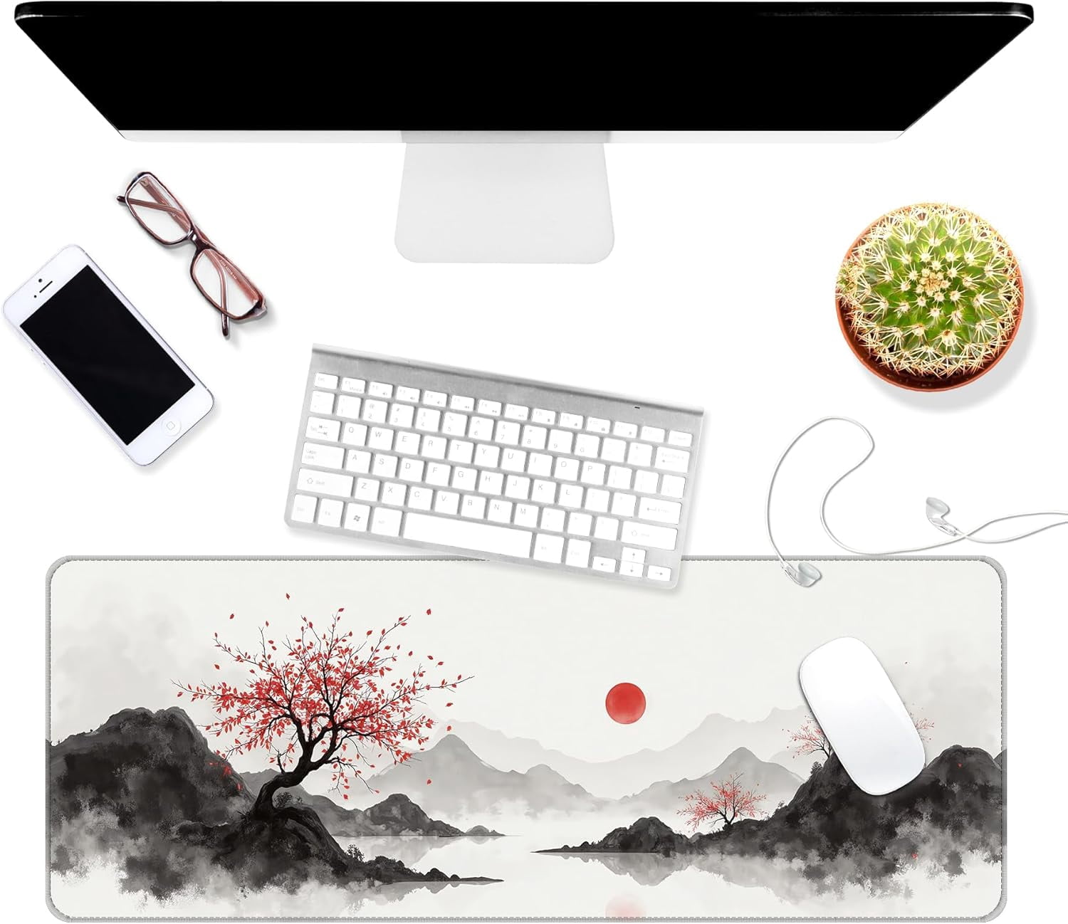 Thin Extended Gaming Mouse Pad （31.5 * 11.8 * 0.08 inch） with Stitched Edges Large Mousepad Long XXL Keyboard and Mouse pad Desk Mat for Gaming Office & Home - Artistic Painting