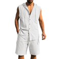 thumbnail image 4 of Migroa Mens 2 Piece Linen Set Outfits Sleeveless Hoodies And Drawstring Casual Track Shorts Set Beach Tank T Shirts Solid Sets White L, 4 of 8