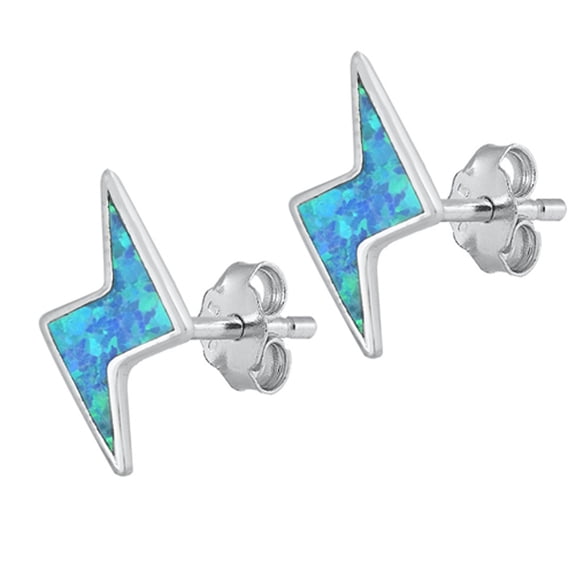 Sterling Silver Lightning Bolt Weather Thunder Earrings Blue Simulated Opal 925 Jewelry Female