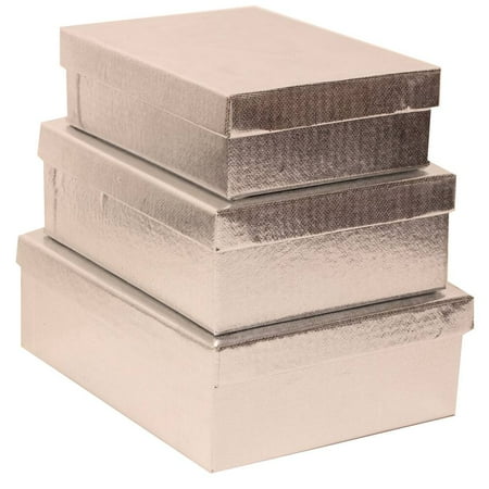 - Rectangle Gift Box Nesting Set, Silver, 3/pack