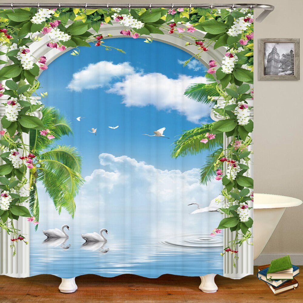 Beach Seaside Scenery Outdoor Shower Curtain Arch Greenery Nature