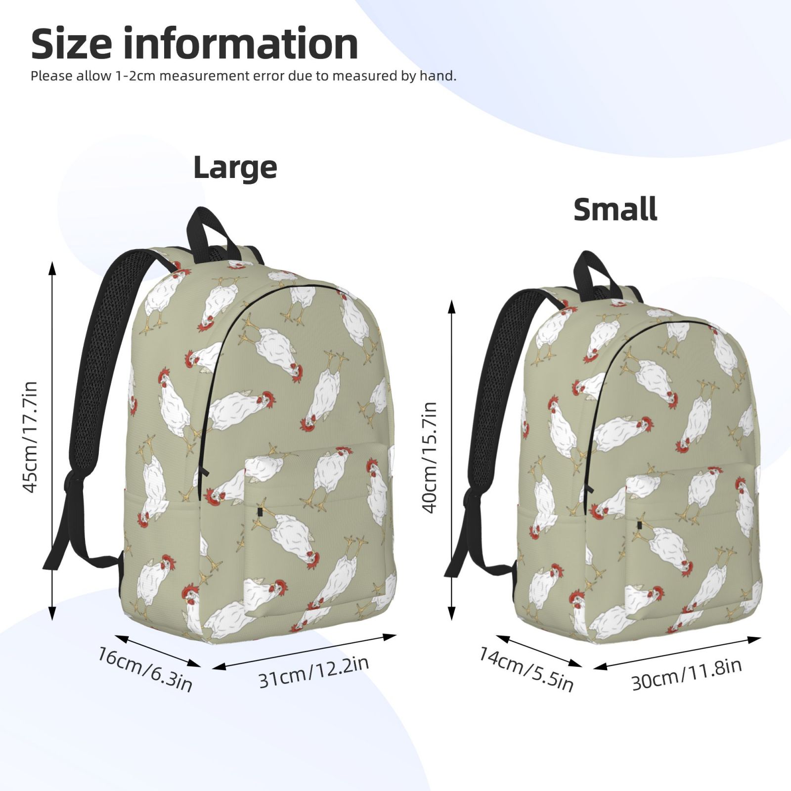 Chicken Portrait Large Backpack For Students - Unisex School Bookbag With Laptop Sleeve & Reflective Details - View #7