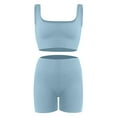 thumbnail image 5 of Hpapadks Gym Sets for Women 2 Piece Seamless Running Fitness Wear Slim Sleeveless Solid Square Neck Tank Tops Shorts Yoga Suit Yoga Sets for Women Blue M, 5 of 6
