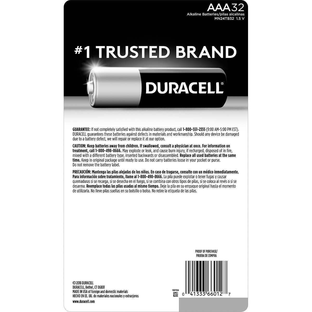 Duracell AAA Alkaline Batteries, 32 Ct