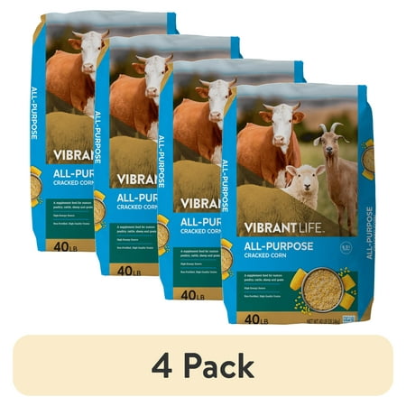 (4 pack) Vibrant Life All-Purpose Cracked Corn, 40 lb Bag