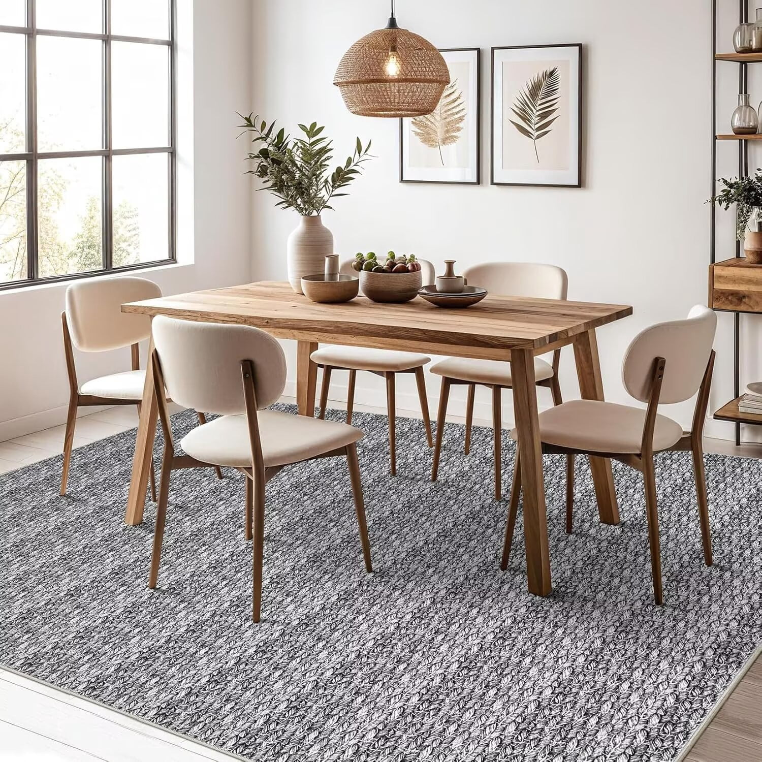 Hasoo Area Rug 10' x 13' Rugs for Living Room Chic Imitation Braided Print Soft Velvet Rug Non Slip Carpet for Bedroom, Dark Gray