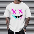 thumbnail image 2 of XIAONU Men's Graffiti X Eyes Smile Print T-Shirt Short Sleeve Crew Neck Splatter Graphic Pullover Top Streetwear Casual Daily Shirts, 2 of 4