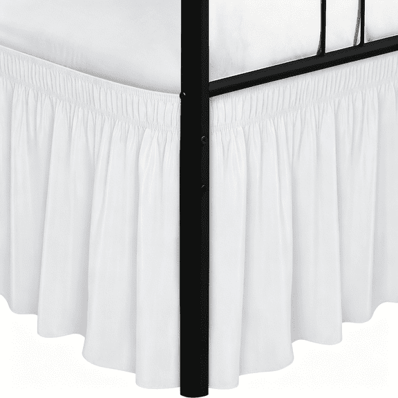 XJZQAR Wrap Around Bed Skirts with Split Corners for Full Beds 18" Drop,White Adjustable Elastic Dust Ruffles Easy Fit Wrinkle Resistant Silky Luxurious Fabric Machine Washable