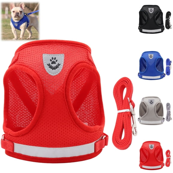 Bisitoy Dog Harness, Reflective Vest Style Breathable Mesh with Leash for Small Dogs Summer Walking