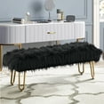 thumbnail image 3 of Black Faux Fur Ottoman  Upholstered Furry Entryway Bedroom  with Gold Metal Legs, Modern Contemporary Long  Ottoman Hair Foot Rest Stool for Entryway, Living Room, Bedroom, 3 of 6