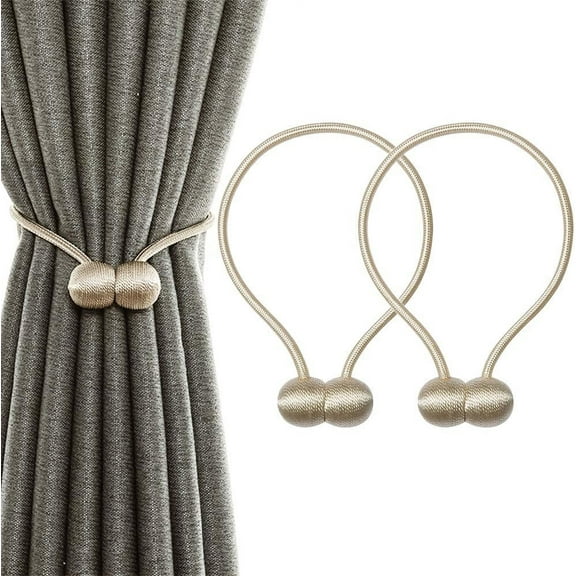 Magnetic Curtain Tiebacks,Modern Curtain Holdbacks Drape Tie Backs Buckles Weave Ropes Holders for Window Draperies (2 Pack, Beige)