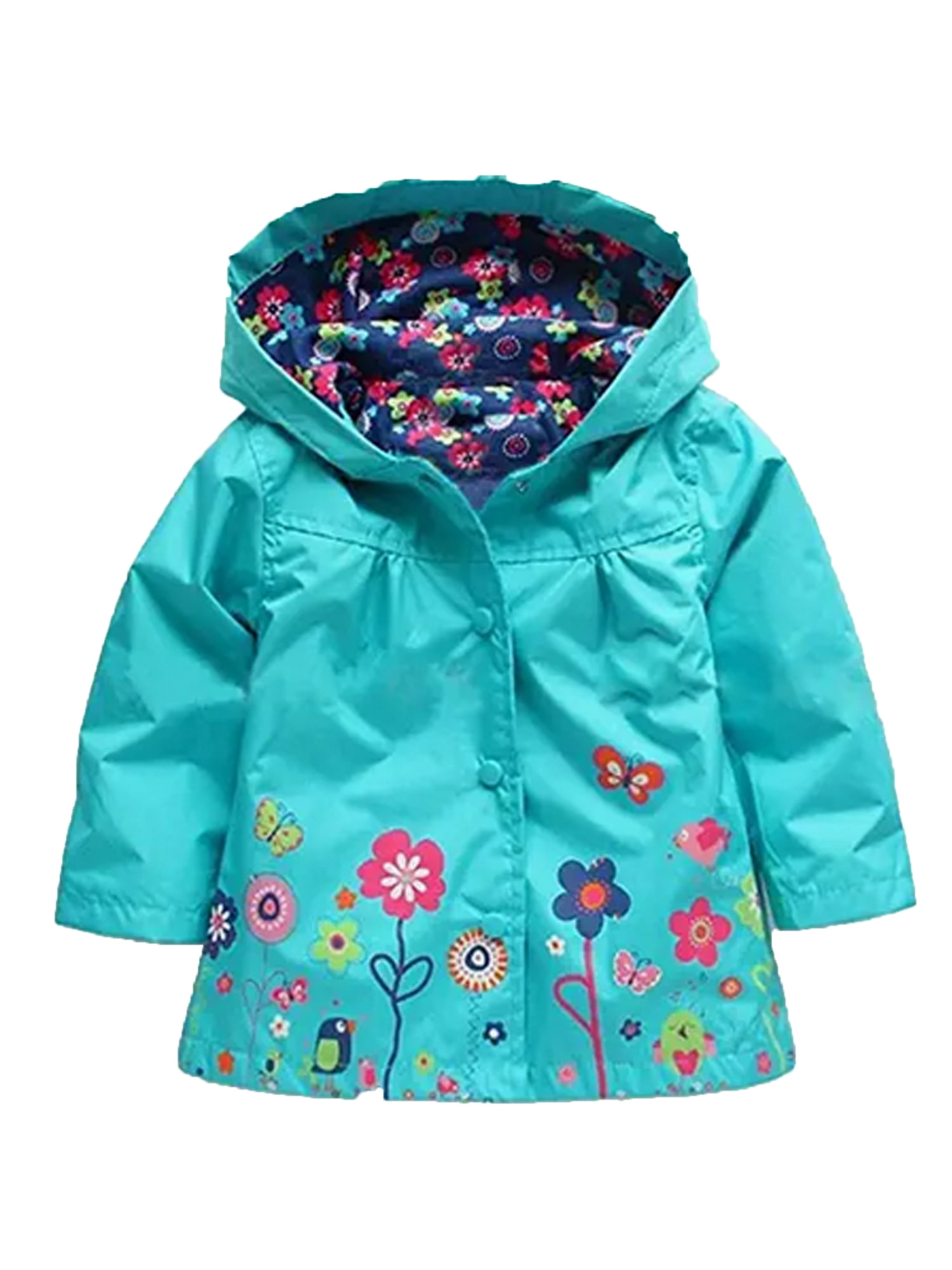 Toddler Baby Girls Hoodie Windbreaker Lightweight Raincoat Floral Print