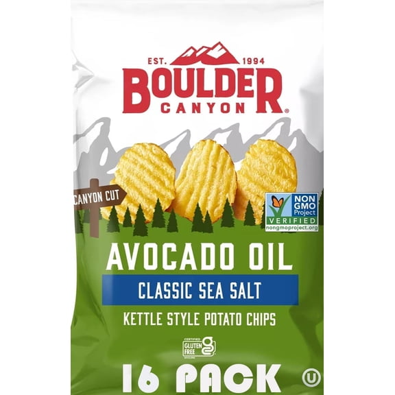 Boulder Canyon | Avocado Oil Classic Sea Salt | Kettle Style Potato Chips | 1.5 Ounce Individual Bags | 16 Pack | Bundled by SUPERDEALS with Mystery Bonus Gift