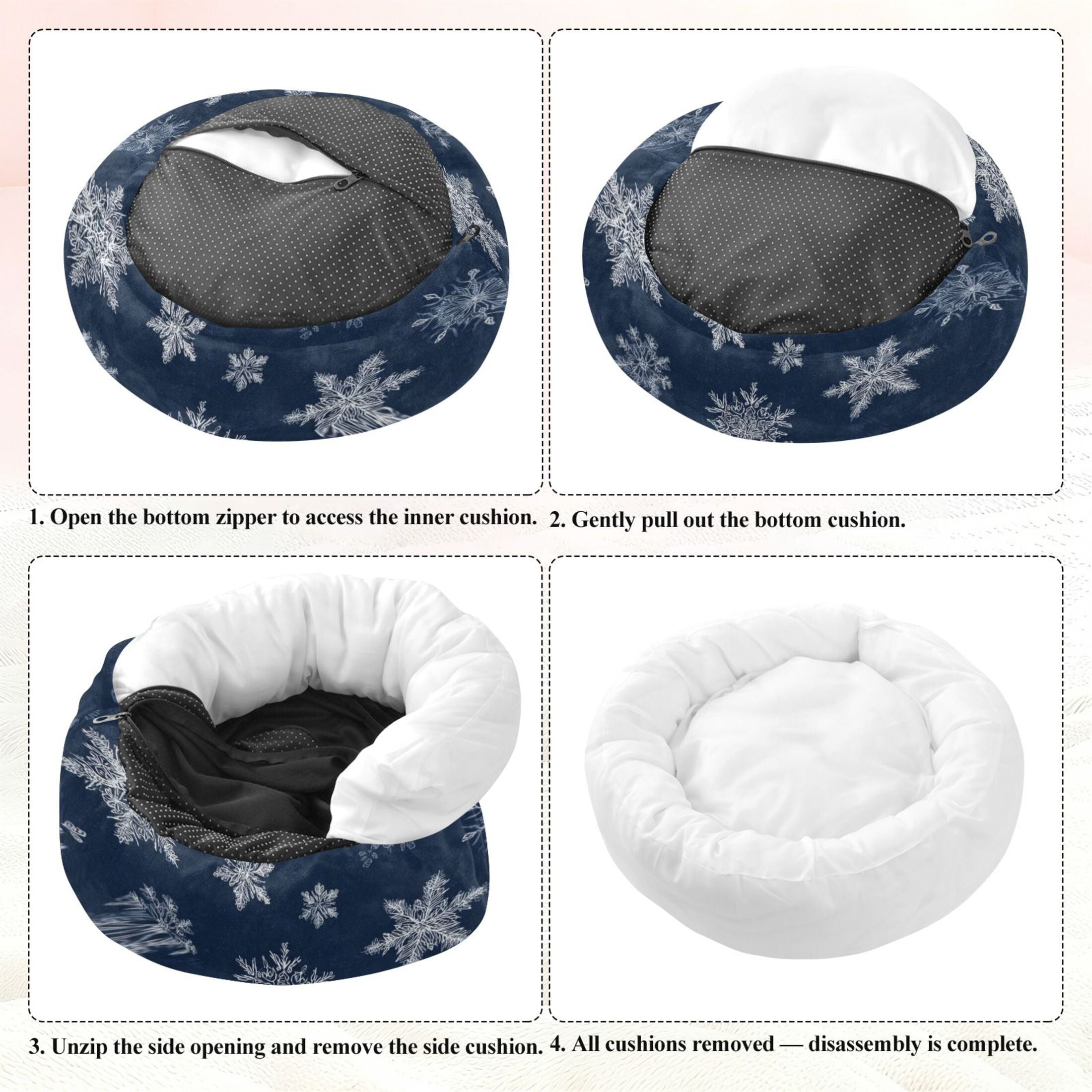 Iauyy Pet Couch Donut Cat Bed for Indoor Cats/Small Dogs Washable & Machine with Non-slip Bottom Calming Cat Furniture, Delicate White Snowflakes (M)