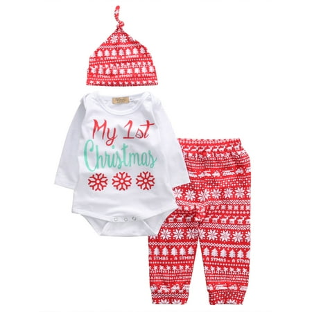 

Luiryare H 3Pcs Newborn Baby Warm Letter Print Clothes Bodysuits Pants Hat Outfit