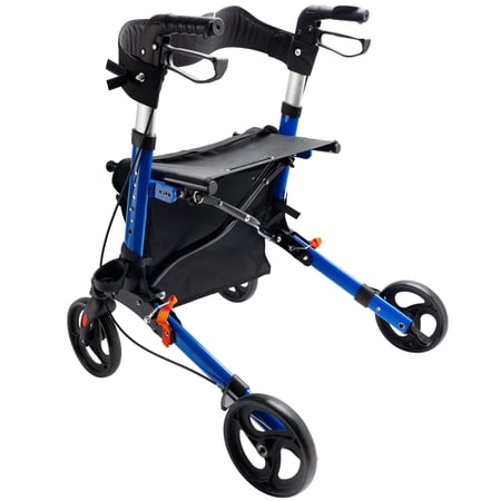Mobility walker Foldable Rollator Walker with 6 levels of Adjustable Seat 8 Wheels Compact Folding Design Lightweight Mobility Walking Aid suitable for people of different heights