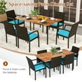 thumbnail image 6 of Patiojoy 7- Piece Patio Dining Furniture Set Acacia Wood and Wicker Dining Table Armchairs Turquoise, 6 of 7