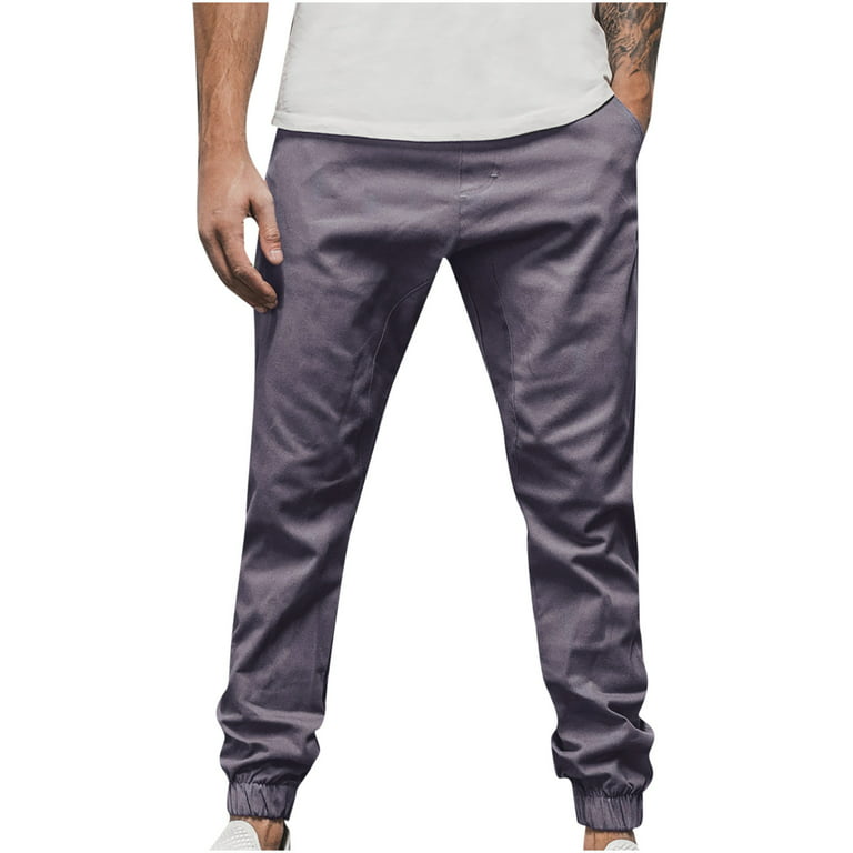 jsaierl Men's Solid Color Sports Pants Fashion Slim Pockets