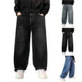 thumbnail image 5 of CPNG Boy's Thermal Fleece Lined Jeans Teen Boys Elastic Waist Straight Leg Button Front Zipper Denim Pants(Black,13-14 Years), 5 of 5