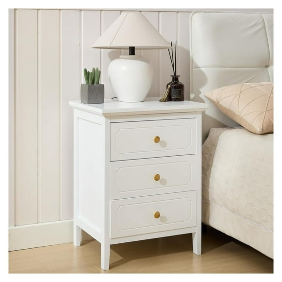 3 Drawer Nightstand White Side Table 19" Bedroom Night Stands End Table for Living Room Bedroom with Storage 1 Set Furniture with 3 Draws