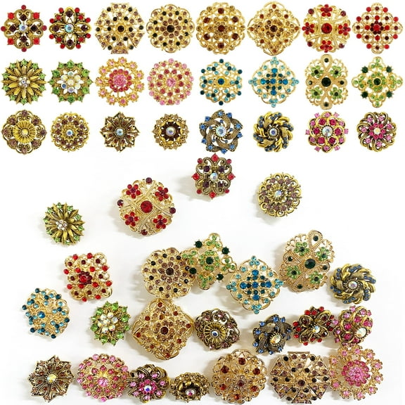 24 Pieces Brooches and Pins for Women Rhinestone Brooches Bulk Crystal Vintage Decorative Flower Lapel Pins Mixed Color Costume Jewelry Retro for Wedding Party Bouquet Crafts Kit Gifts