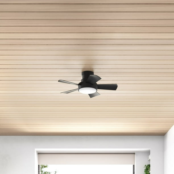 Vox 5 Blade Outdoor LED Smart Flush Mount Ceiling Fan with Wall Control and Light Kit Included