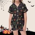 thumbnail image 2 of Weebloom Halloween Kids Pajamas Little Girls Cute Pumpkin Pajamas Set Soft Printed Kids Short Sleeve Button Down Shirt And Shorts Toddler And Youth Sleepwear Nightwear Pjs Loungewear 6-7 Years, 2 of 4