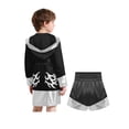 thumbnail image 4 of Haitryli Kids Boys Girls 2pcs Boxing Uniform Robe Shorts Kickboxing Muay Thai Combat Martial Arts Tracksuit Black Silver 10, 4 of 7