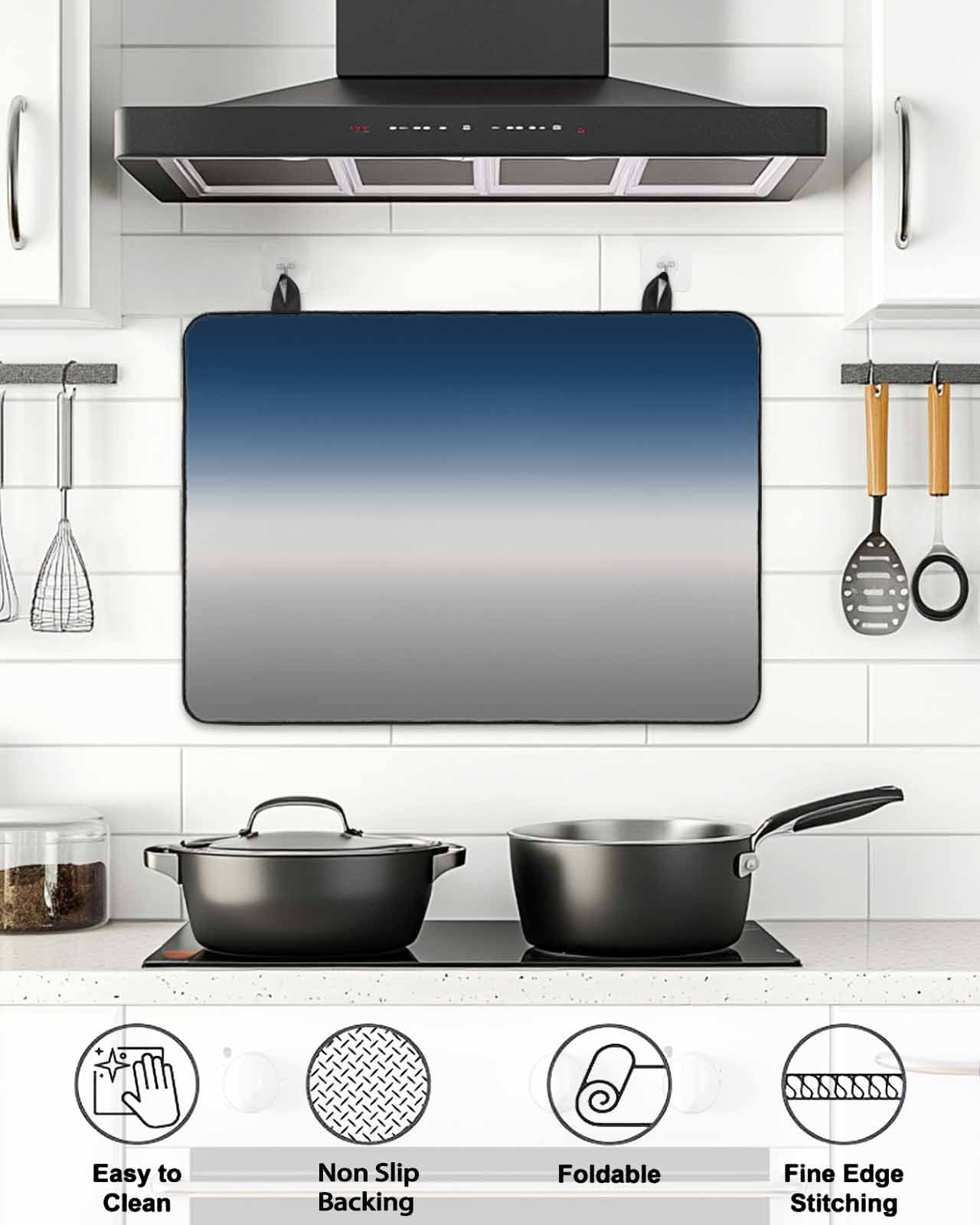 Stove Top Covers for Electric Stove, Navy Blue Gray Ombre Glass Stovetop Cover Protector, Modern Gradient Abstract Art Induction Cooktop Protector Oven Mat for Kitchen Countertop 31"x24"