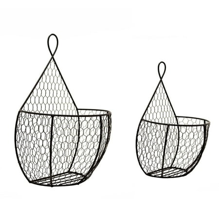 Double Hanging - J Miles CO Double Hanging Display Storage Baskets - Pair of Wall Mount Baskets 1 Large 1 Small Wall Hanging Units