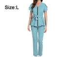 thumbnail image 2 of Traje de enfermera elástico de belleza para mascotas, traje dividido para mujer, traje de manga corta para hospital, traje de operación con cintura vendada, 2 of 6