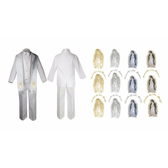 Baby Boy Christening Baptism White Paisley Suit Stole Virgin Mary Maria Sm-7
