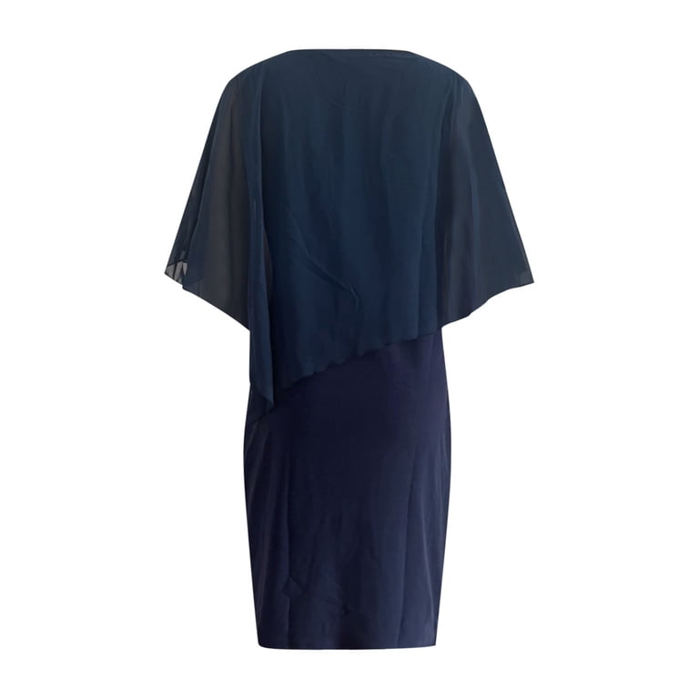 WREESH Womens Plus Size Sleeveless Cape Dress with Chiffon Overlay Fashion  Printing V-Neck Dress Bodycon Pencil Dress Navy - Walmart.com