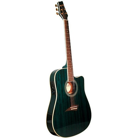 Kona Thin-Body Acoustic/Electric Guitar, Spruce with Transparent Blue (Best Travel Guitar Under $200)