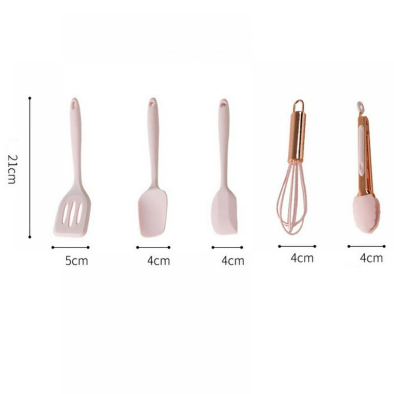 Pink Kitchen Utensil Small Five-Piece Set Mini Silicone Kids Kitchen Tools  Whisk Spatula Tongs Spoon And Slotted Spatula(Kids Baking Supplies) 