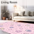 thumbnail image 2 of ODIKA 2'x3' Machine Washable Non-Slip Area Rug, Storybook Village Pathway Featuring Charming Houses and Floral Accents High Traffic Rug with Pad, Pink, 725115, 2 of 8