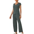 thumbnail image 4 of Conjunto de pijama casual de modal de manga corta para mujer 2 piezas, ropa de casa, pantalones largos, sudadera M gris oscuro, 4 of 5