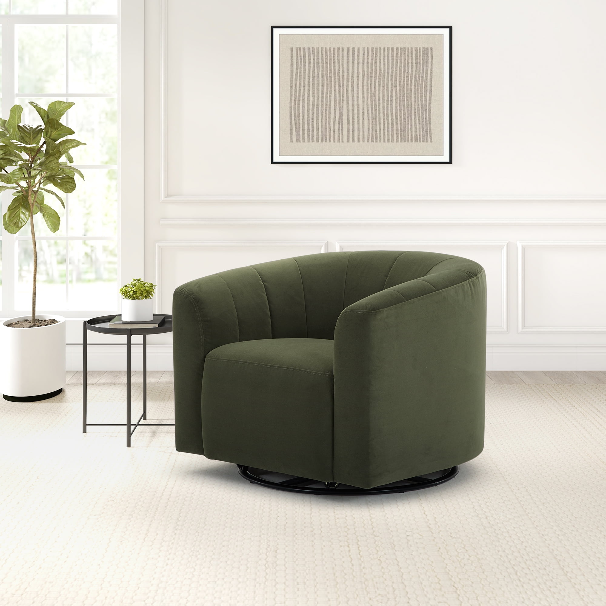 Cole & Rye Curved Swivel Chair, Olive