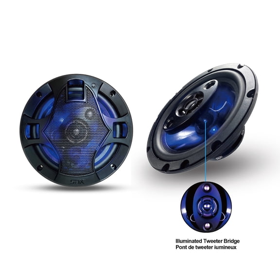 SDX Audio Systems CS21065 6.5 Inch Car Audio Door LED Speakers with switch on/off button - 300 Watts Max, 3 Way, Full Range, Coaxial, Sold in Pairs, Hook Up To Stereo and Amplifier, Tweeters