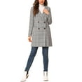 thumbnail image 3 of INSPIRE CHIC Women's Plaid Notched Lapel Long Sleeves Double Breasted Coat L White Black, 3 of 9