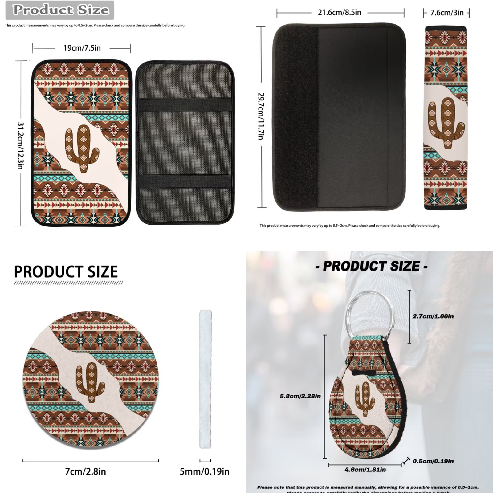 HUIACONG Aztec Cactus Print Car Seat Covers Full Set Western Car Accessories Seat Covers Front and Back with Armrest Cover Steering Wheel Cover Seat Belt Pads Headrest Cover Coasters Keychain,14 Pcs