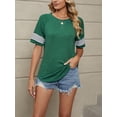 thumbnail image 4 of TEMOFON Womens Tops Summer Crewneck Tshirts Striped Short Sleeve Blouse Loose Casual Tunic Tops Green Tees 2024, 4 of 7