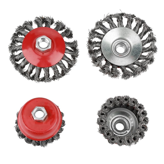 4Pcs Rotary Twist Knot Flat Cup Steel Wire Wheel Brush Set for Angle Grinder Rust Paint Removal