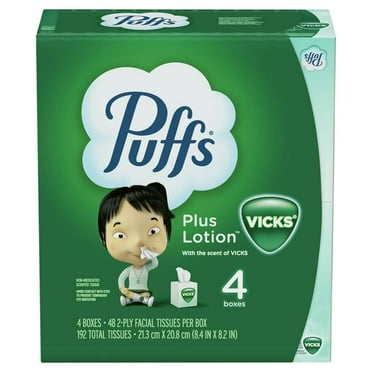 (3 pack) Puffs Plus Lotion with the Scent of Vicks Facial Tissue, White, 4 Cubes, 48 Facial Tissues per Box