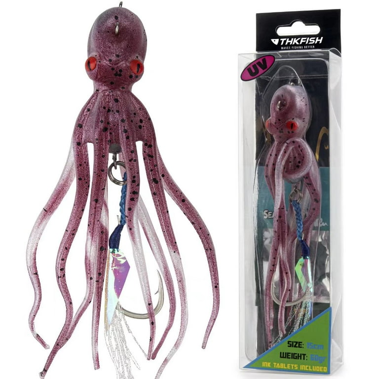 THKFISH Octopus Swimbait Fishing Lures Squid Skirt Jig Fishing Lingcod  Rockfish Jigs Saltwater Ocean Pre-Rigged Fishing Lures Purple 1.7oz 5.9in  5Pcs/Pack 