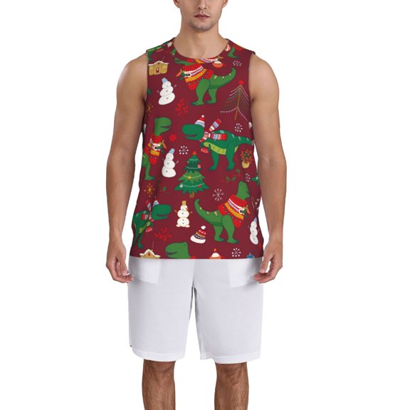 Xecao Dinosaur Christmas Happy New Year print basketball shirt for both men and women, a unisex basketball jersey perfect for theme parties-Small