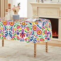 Mexico Tablecloth 60x84 Inch Oval, Halloween Cinco De Mayo Fiesta White Washable Seasonal Table Cover for Party Picnic Dinner Decor