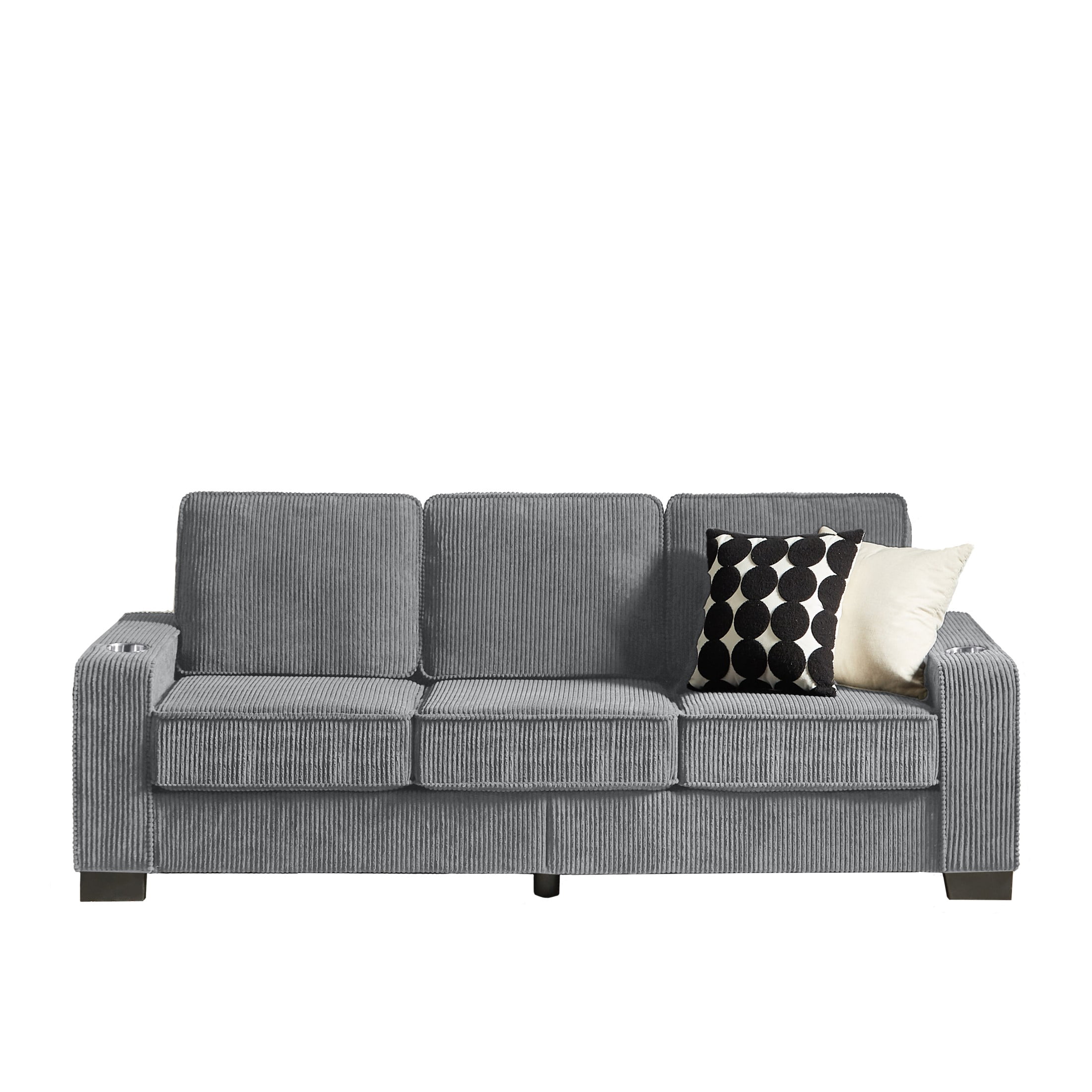 Aukfa 84" Corduroy Sofa with Cup Holders, Modern 3-Seater Couch for Living Room Office, Gray